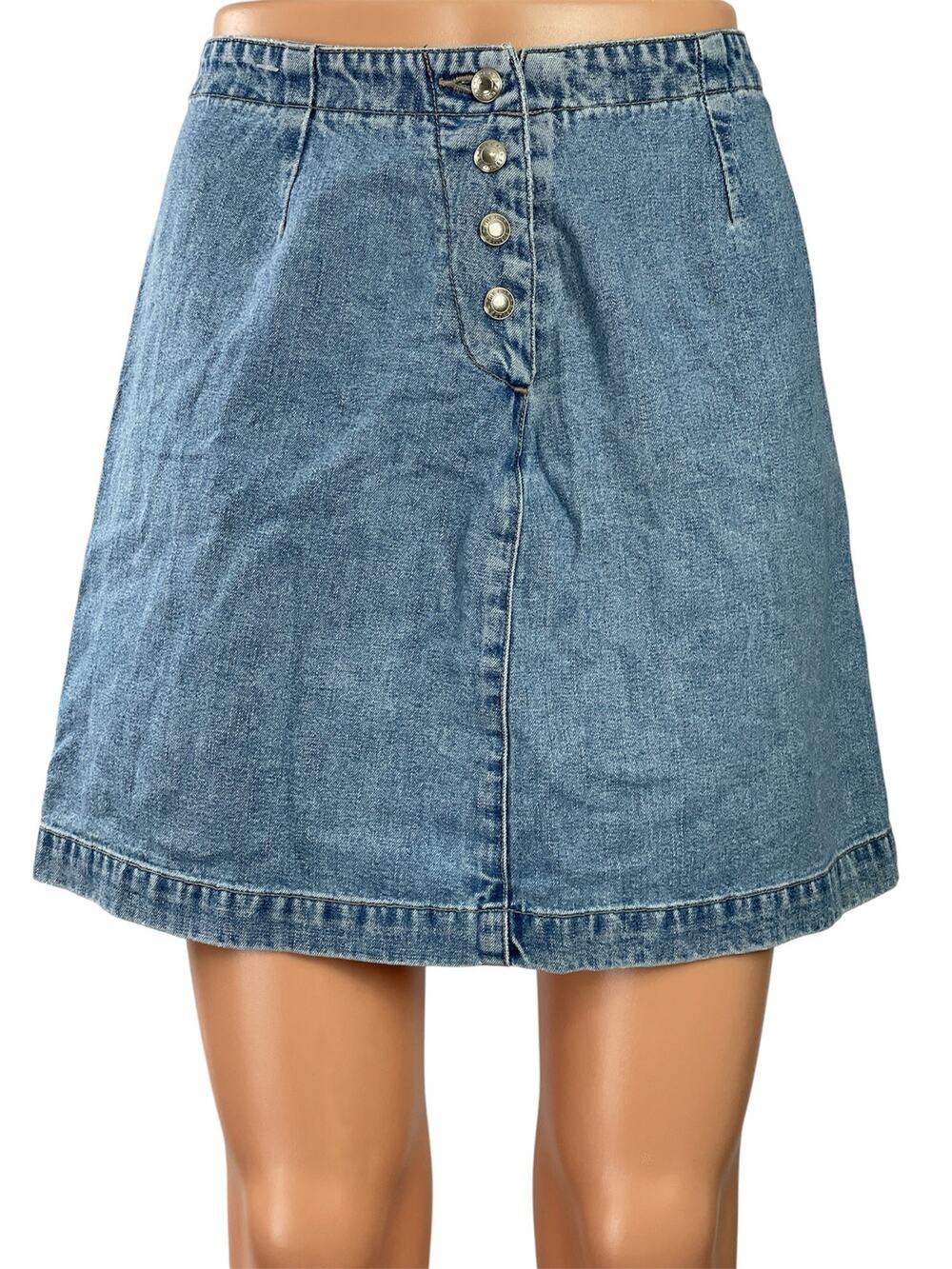 Gap Womens Blue Medim Wash High Waist Button Fly Mini A-Line Denim Jeans Skirt 2